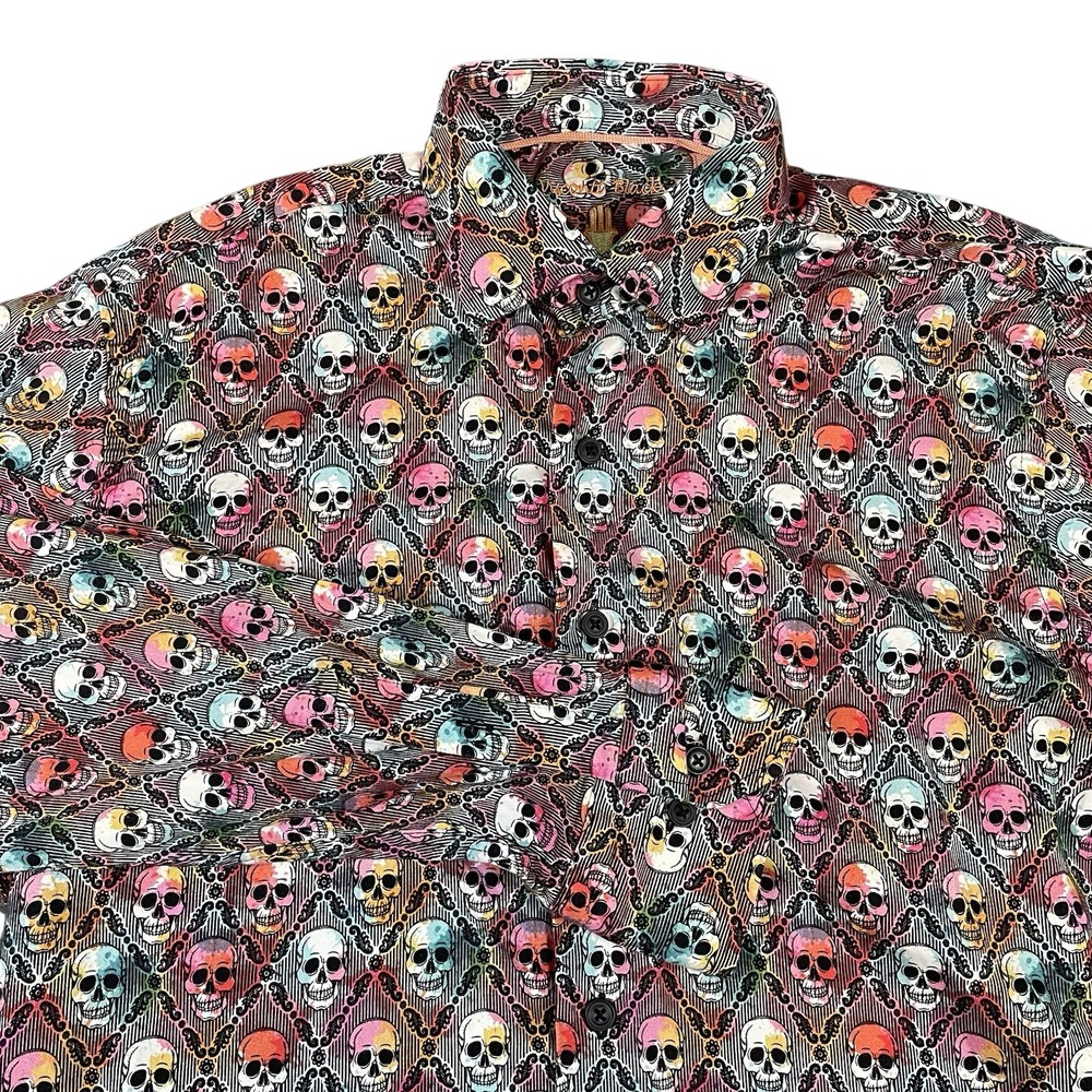 Luchiano Visconti Black Men's Skull Print Button Up Size M Long Sleeve Hipster